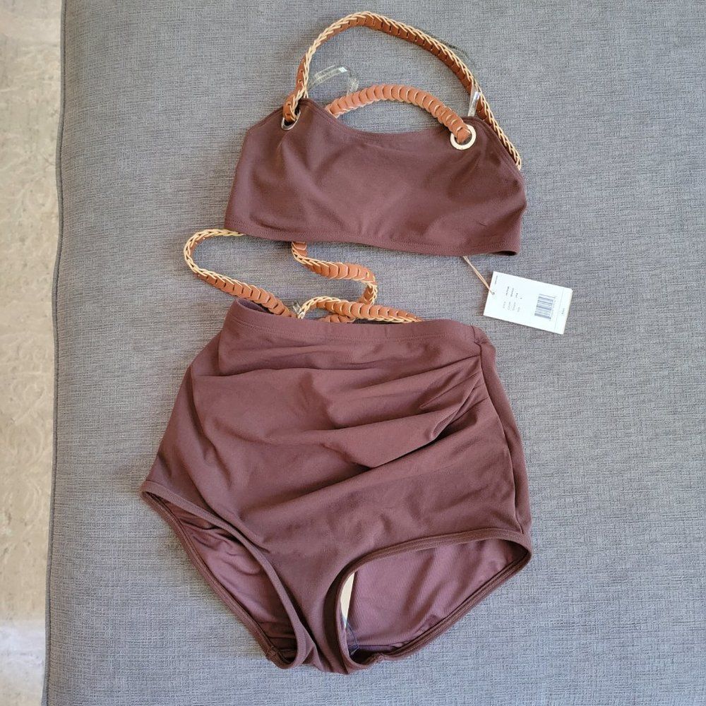 Michael Kors Women Brown Collection Swimsuit Crepe Belted Bikini Set Siz… - Picture 6 of 10